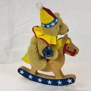 Applause Bears In Toyland Stuffed Plush Teddy Clown on Wood Rocking Horse